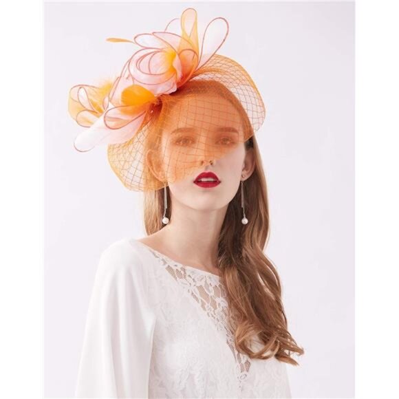 Women's Kentucky Derby Church Dress Hat C1 Orange - Picture 7 of 7